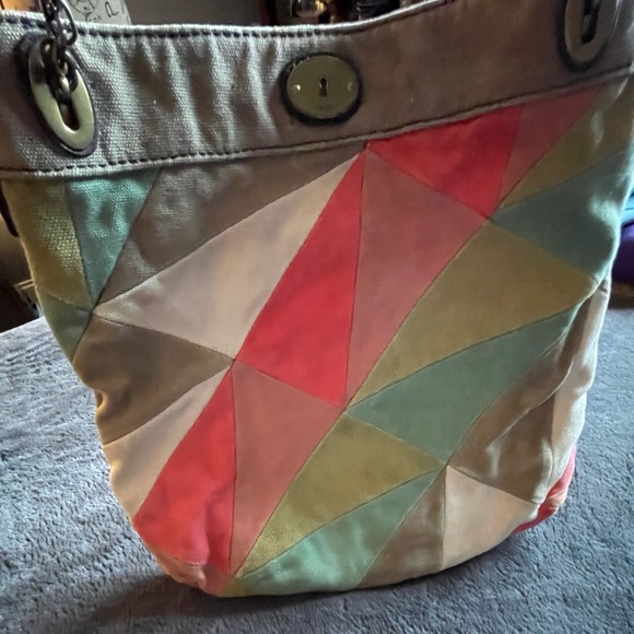 Fossil canvas geometric patchwork purse - Picture 3 of 3